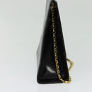 Salvatore Ferragamo Gancini Chain Shoulder Bag Leather Black Gold Auth MX455-3