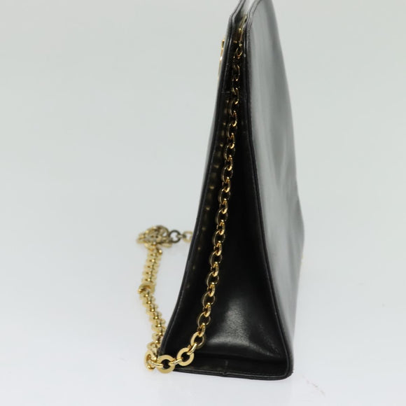 Salvatore Ferragamo Gancini Chain Shoulder Bag Leather Black Gold Auth MX455