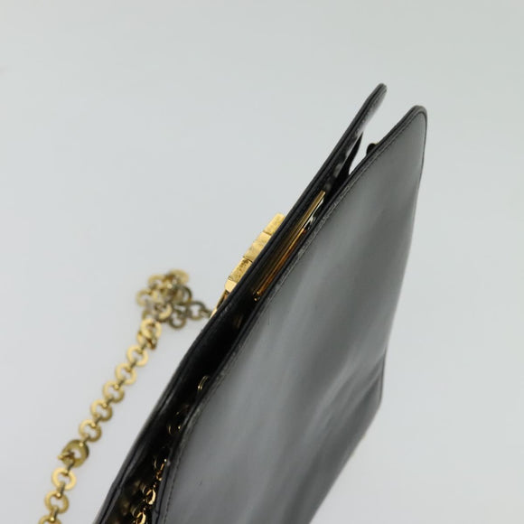 Salvatore Ferragamo Gancini Chain Shoulder Bag Leather Black Gold Auth MX455