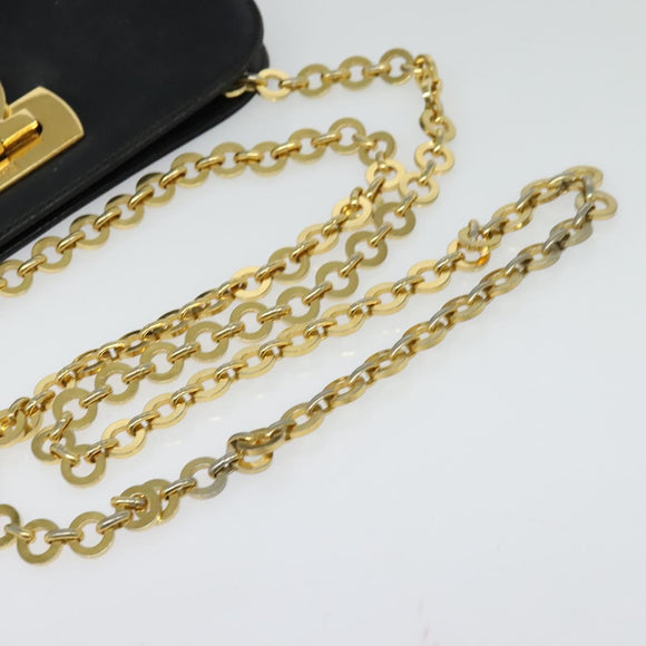 Salvatore Ferragamo Gancini Chain Shoulder Bag Leather Black Gold Auth MX455