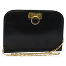 Salvatore Ferragamo Gancini Chain Shoulder Bag Leather Black Gold Auth MX456-1