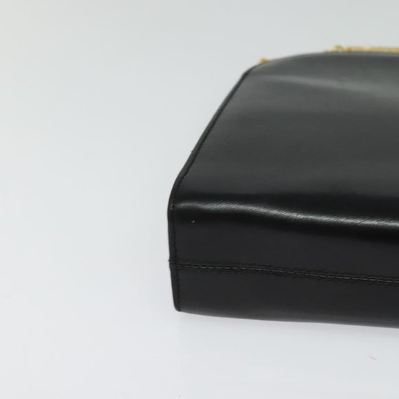 Salvatore Ferragamo Gancini Chain Shoulder Bag Leather Black Gold Auth MX456