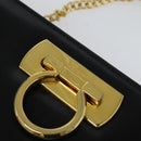 Salvatore Ferragamo Gancini Chain Shoulder Bag Leather Black Gold Auth MX456-10