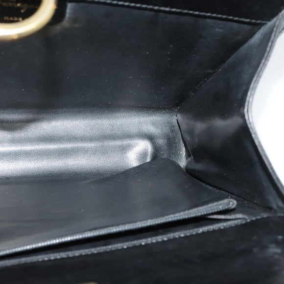 Salvatore Ferragamo Gancini Chain Shoulder Bag Leather Black Gold Auth MX456