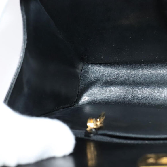 Salvatore Ferragamo Gancini Chain Shoulder Bag Leather Black Gold Auth MX456