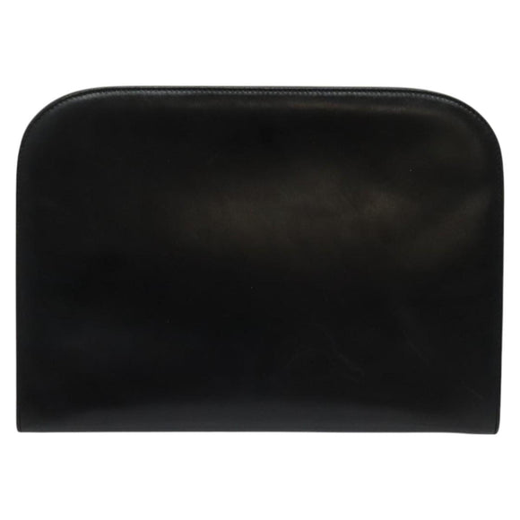 Salvatore Ferragamo Gancini Chain Shoulder Bag Leather Black Gold Auth MX456