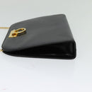 Salvatore Ferragamo Gancini Chain Shoulder Bag Leather Black Gold Auth MX456-3