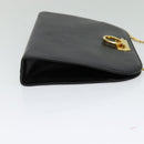Salvatore Ferragamo Gancini Chain Shoulder Bag Leather Black Gold Auth MX456-4