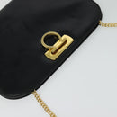 Salvatore Ferragamo Gancini Chain Shoulder Bag Leather Black Gold Auth MX456-6