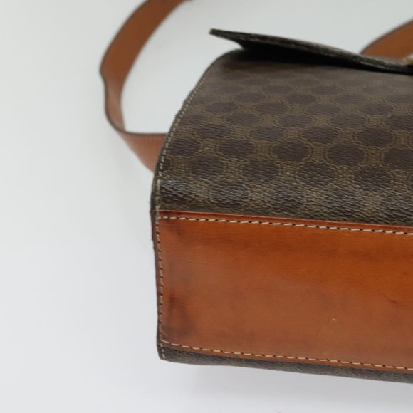 CELINE Macadam Canvas Circle Shoulder Bag PVC Leather Brown Gold Auth MX459