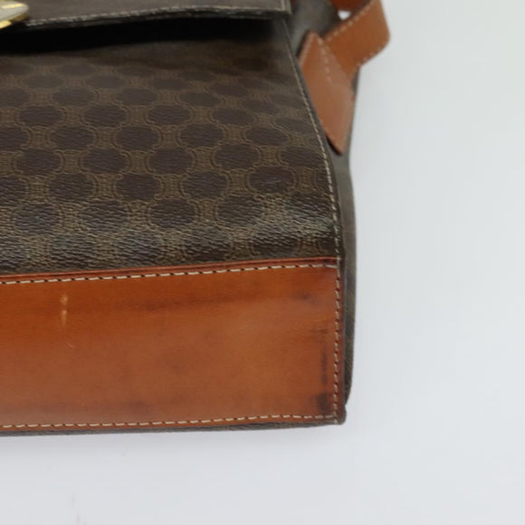 CELINE Macadam Canvas Circle Shoulder Bag PVC Leather Brown Gold Auth MX459