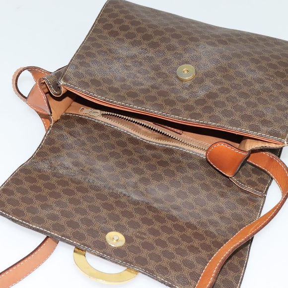 CELINE Macadam Canvas Circle Shoulder Bag PVC Leather Brown Gold Auth MX459