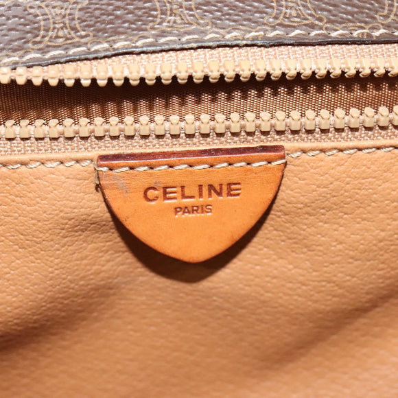 CELINE Macadam Canvas Circle Shoulder Bag PVC Leather Brown Gold Auth MX459