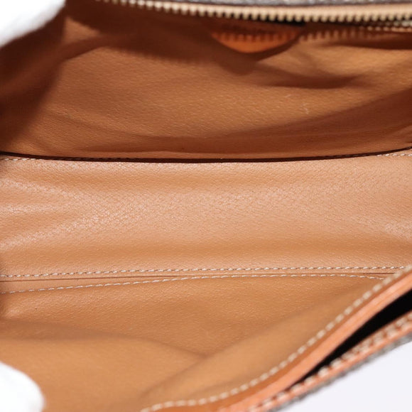 CELINE Macadam Canvas Circle Shoulder Bag PVC Leather Brown Gold Auth MX459