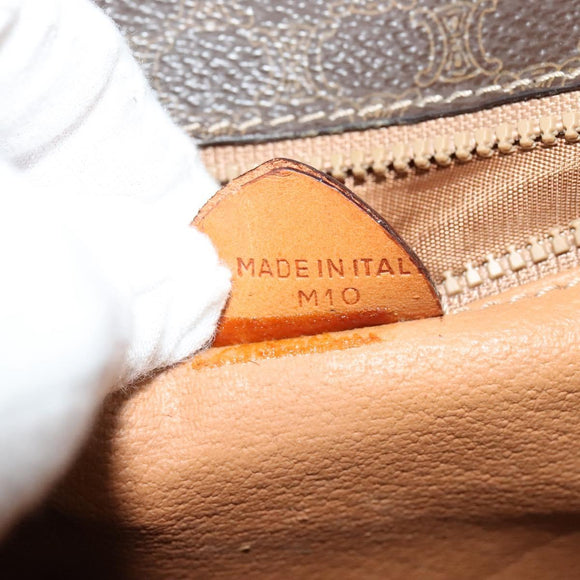 CELINE Macadam Canvas Circle Shoulder Bag PVC Leather Brown Gold Auth MX459