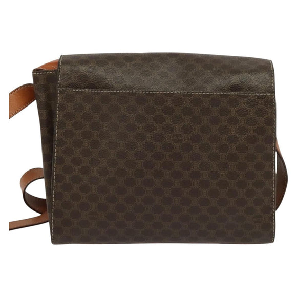CELINE Macadam Canvas Circle Shoulder Bag PVC Leather Brown Gold Auth MX459