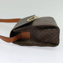 CELINE Macadam Canvas Circle Shoulder Bag PVC Leather Brown Gold Auth MX459-3