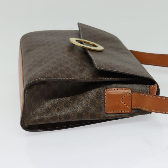 CELINE Macadam Canvas Circle Shoulder Bag PVC Leather Brown Gold Auth MX459