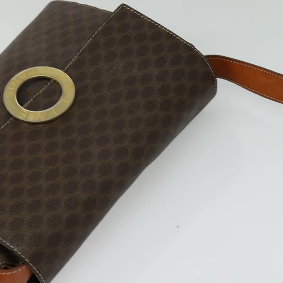 CELINE Macadam Canvas Circle Shoulder Bag PVC Leather Brown Gold Auth MX459