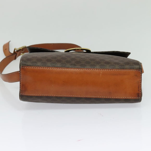 CELINE Macadam Canvas Circle Shoulder Bag PVC Leather Brown Gold Auth MX459