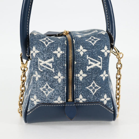LOUIS VUITTON Monogram Denim Square bag Hand Bag Blue LV Auth MX471M