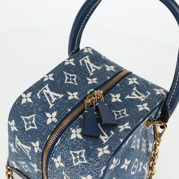 LOUIS VUITTON Monogram Denim Square bag Hand Bag Blue LV Auth MX471M