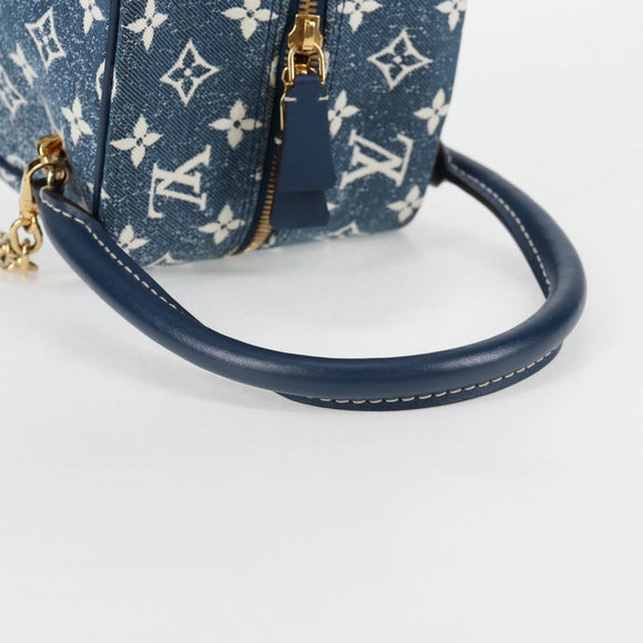 LOUIS VUITTON Monogram Denim Square bag Hand Bag Blue LV Auth MX471M