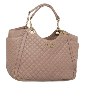 Salvatore Ferragamo Gancini Chain Shoulder Bag Leather Purple Gold Auth MX479