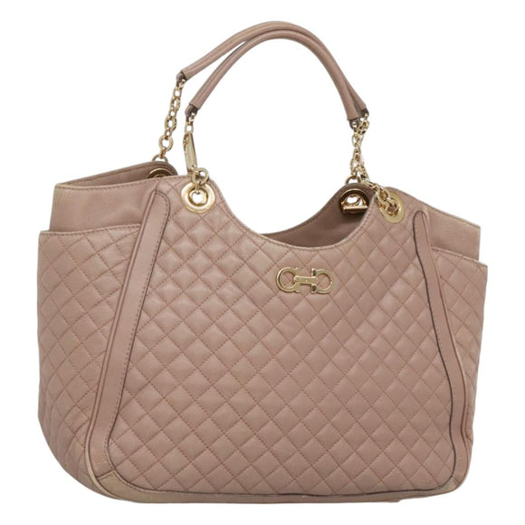 Salvatore Ferragamo Gancini Chain Shoulder Bag Leather Purple Gold Auth MX479