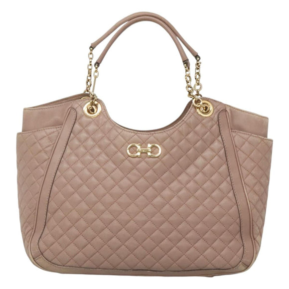 Salvatore Ferragamo Gancini Chain Shoulder Bag Leather Purple Gold Auth MX479