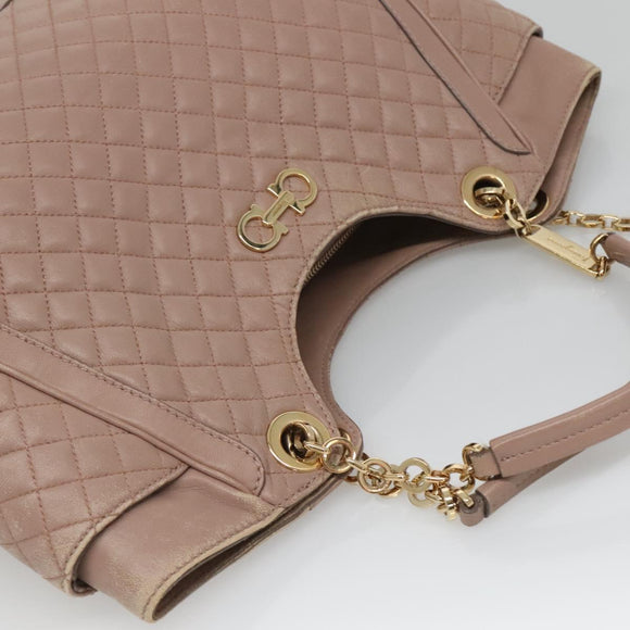 Salvatore Ferragamo Gancini Chain Shoulder Bag Leather Purple Gold Auth MX479