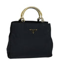 PRADA Tote Bag Nylon Navy Gold Auth MX480-1