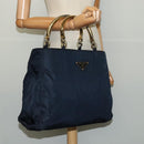 PRADA Tote Bag Nylon Navy Gold Auth MX480-24