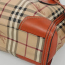 BURBERRY Nova Check Hand Bag PVC 2WAY Beige Gold Auth MX482-8