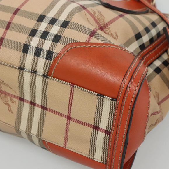 BURBERRY Nova Check Hand Bag PVC 2WAY Beige Gold Auth MX482