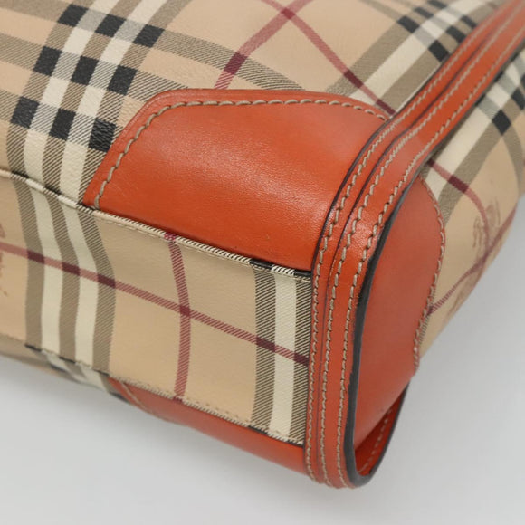 BURBERRY Nova Check Hand Bag PVC 2WAY Beige Gold Auth MX482