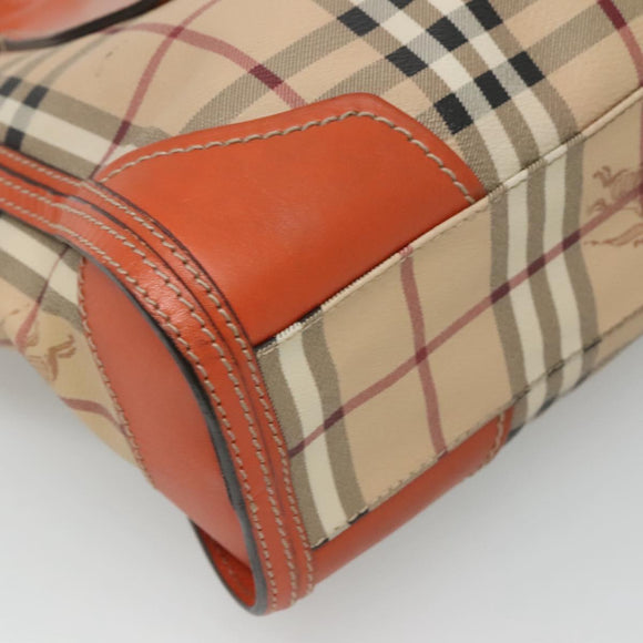 BURBERRY Nova Check Hand Bag PVC 2WAY Beige Gold Auth MX482