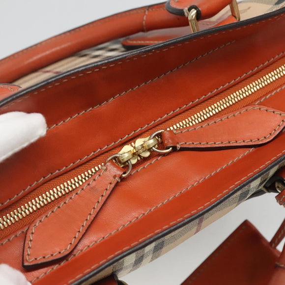 BURBERRY Nova Check Hand Bag PVC 2WAY Beige Gold Auth MX482