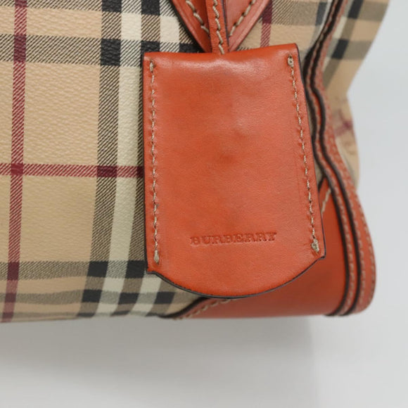 BURBERRY Nova Check Hand Bag PVC 2WAY Beige Gold Auth MX482