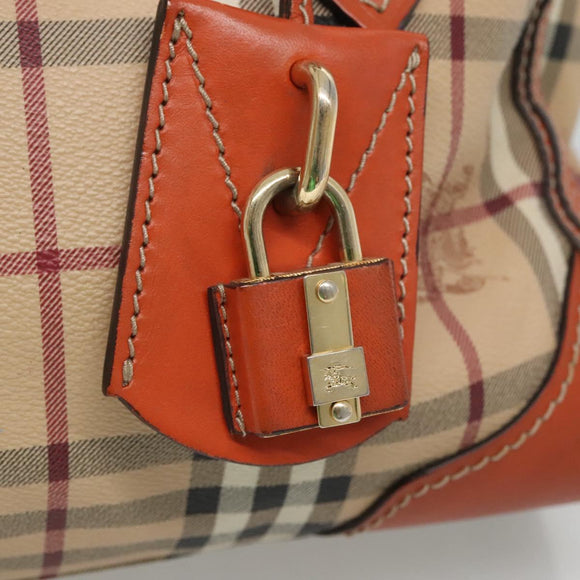 BURBERRY Nova Check Hand Bag PVC 2WAY Beige Gold Auth MX482