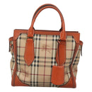 BURBERRY Nova Check Hand Bag PVC 2WAY Beige Gold Auth MX482-13