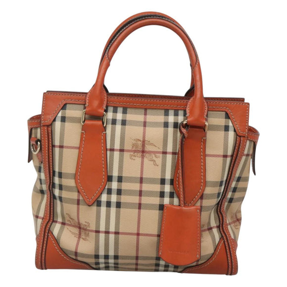 BURBERRY Nova Check Hand Bag PVC 2WAY Beige Gold Auth MX482