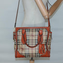 BURBERRY Nova Check Hand Bag PVC 2WAY Beige Gold Auth MX482-25