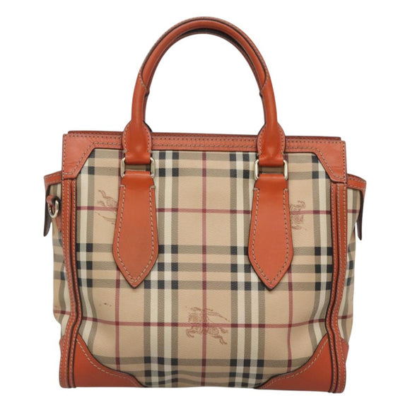 BURBERRY Nova Check Hand Bag PVC 2WAY Beige Gold Auth MX482