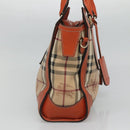 BURBERRY Nova Check Hand Bag PVC 2WAY Beige Gold Auth MX482-3