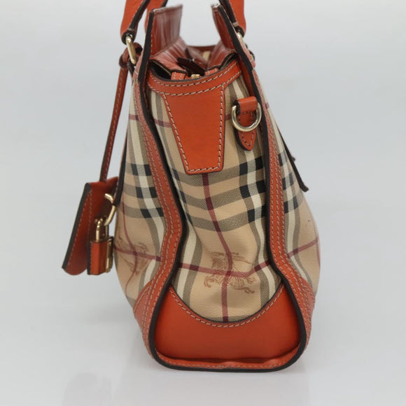 BURBERRY Nova Check Hand Bag PVC 2WAY Beige Gold Auth MX482