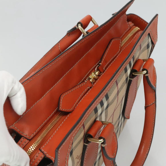 BURBERRY Nova Check Hand Bag PVC 2WAY Beige Gold Auth MX482