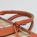 BURBERRY Nova Check Hand Bag PVC 2WAY Beige Gold Auth MX482-14