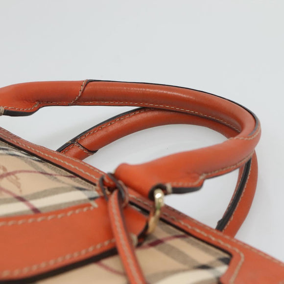 BURBERRY Nova Check Hand Bag PVC 2WAY Beige Gold Auth MX482