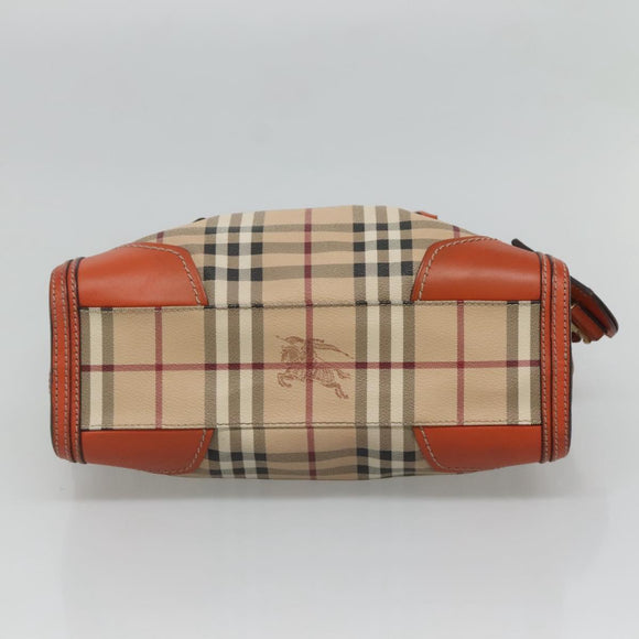 BURBERRY Nova Check Hand Bag PVC 2WAY Beige Gold Auth MX482